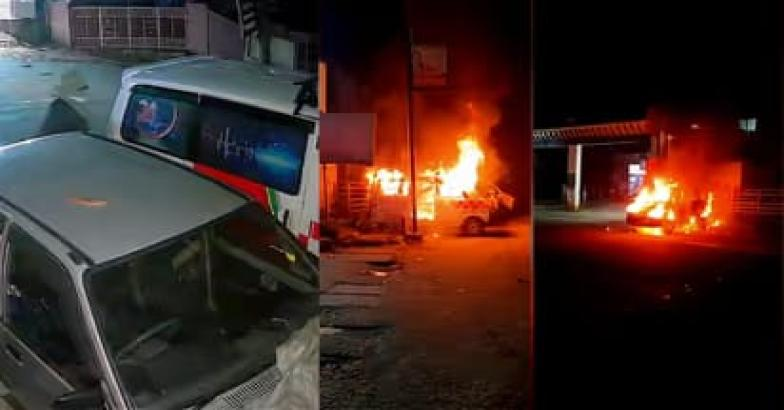 ഡി വൈ എഫ് ഐ യുടെ നെടുമങ്ങാട് ബ്ലോക്ക് കമ്മിറ്റിയുടെ ആംബുലൻസ് കത്തിച്ച നിലയിൽ